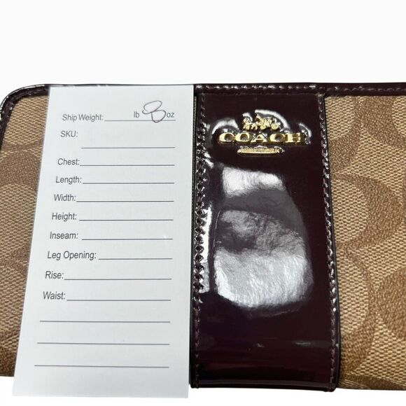 Coach Signature C Patent Leather Zip-Around Wallet Accordion Wallet Brown - Picture 9 of 9